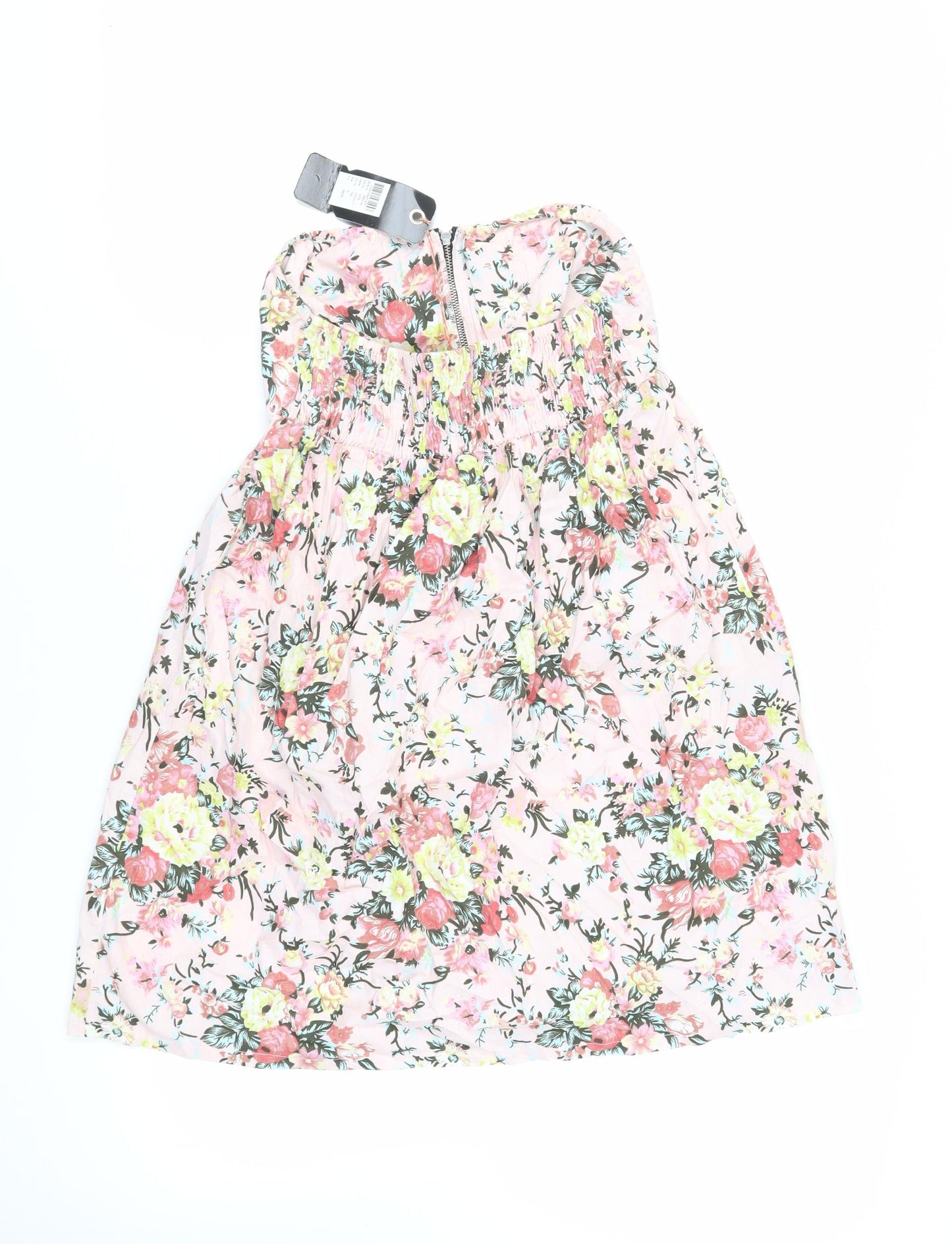 ICHI Womens Pink Floral Cotton Mini Size S Off the Shoulder Zip