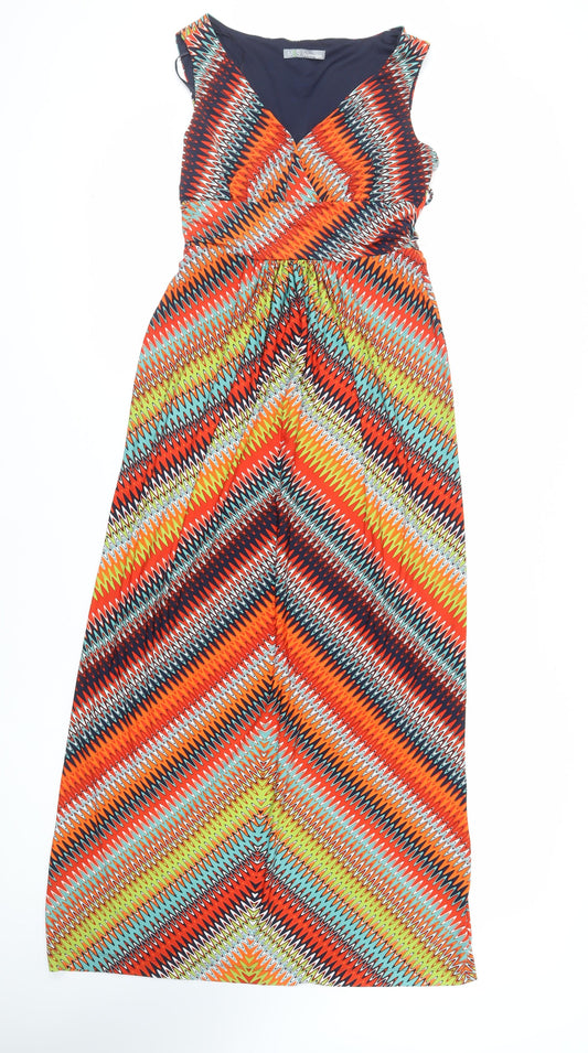 Marks and Spencer Womens Multicoloured Geometric Polyester Maxi Size 12 V-Neck Pullover