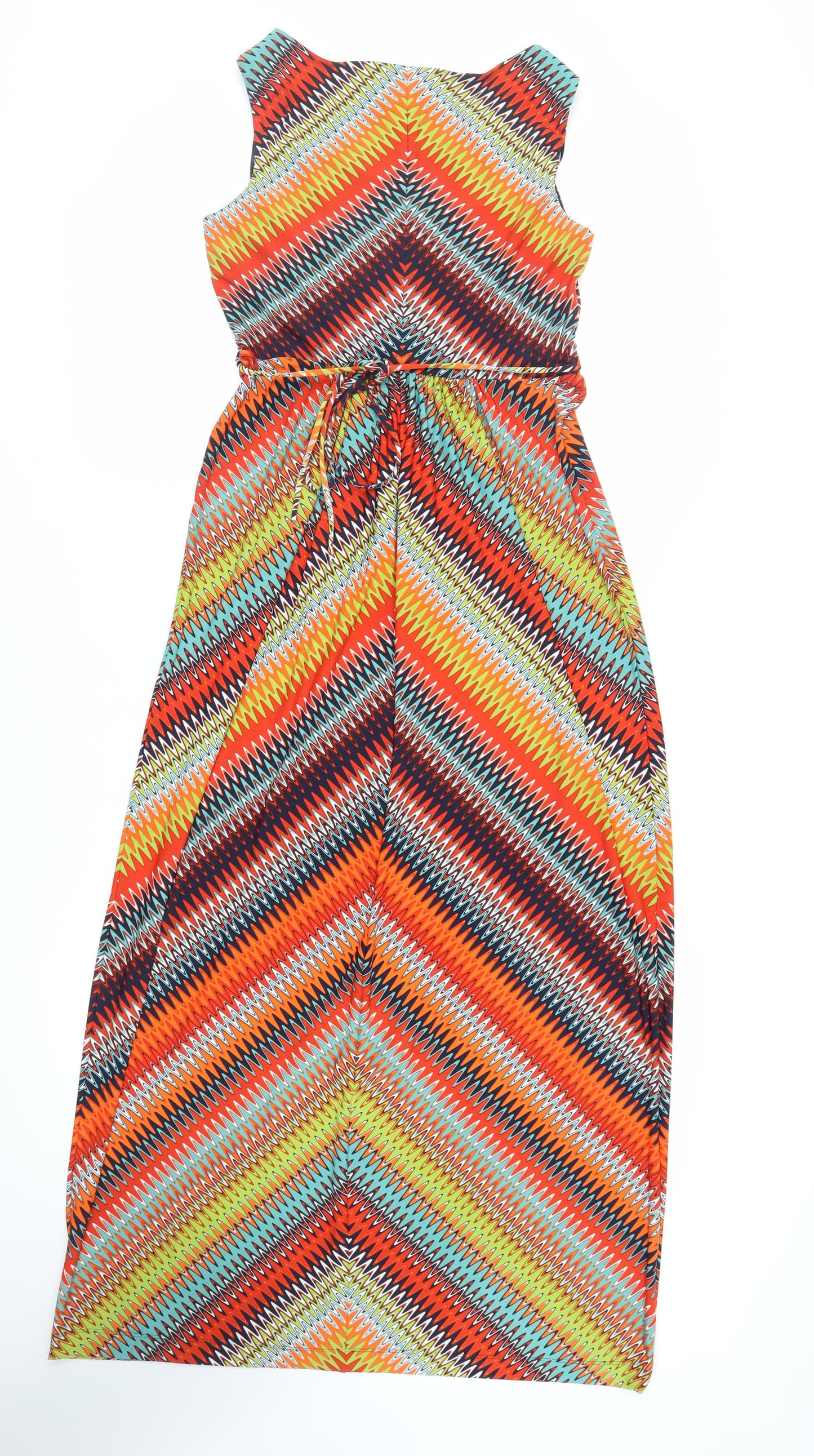 Marks and Spencer Womens Multicoloured Geometric Polyester Maxi Size 12 V-Neck Pullover