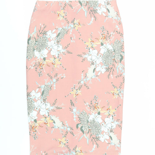 River Island Womens Pink Floral Polyester Straight & Pencil Skirt Size 12 - Elasticated Waist