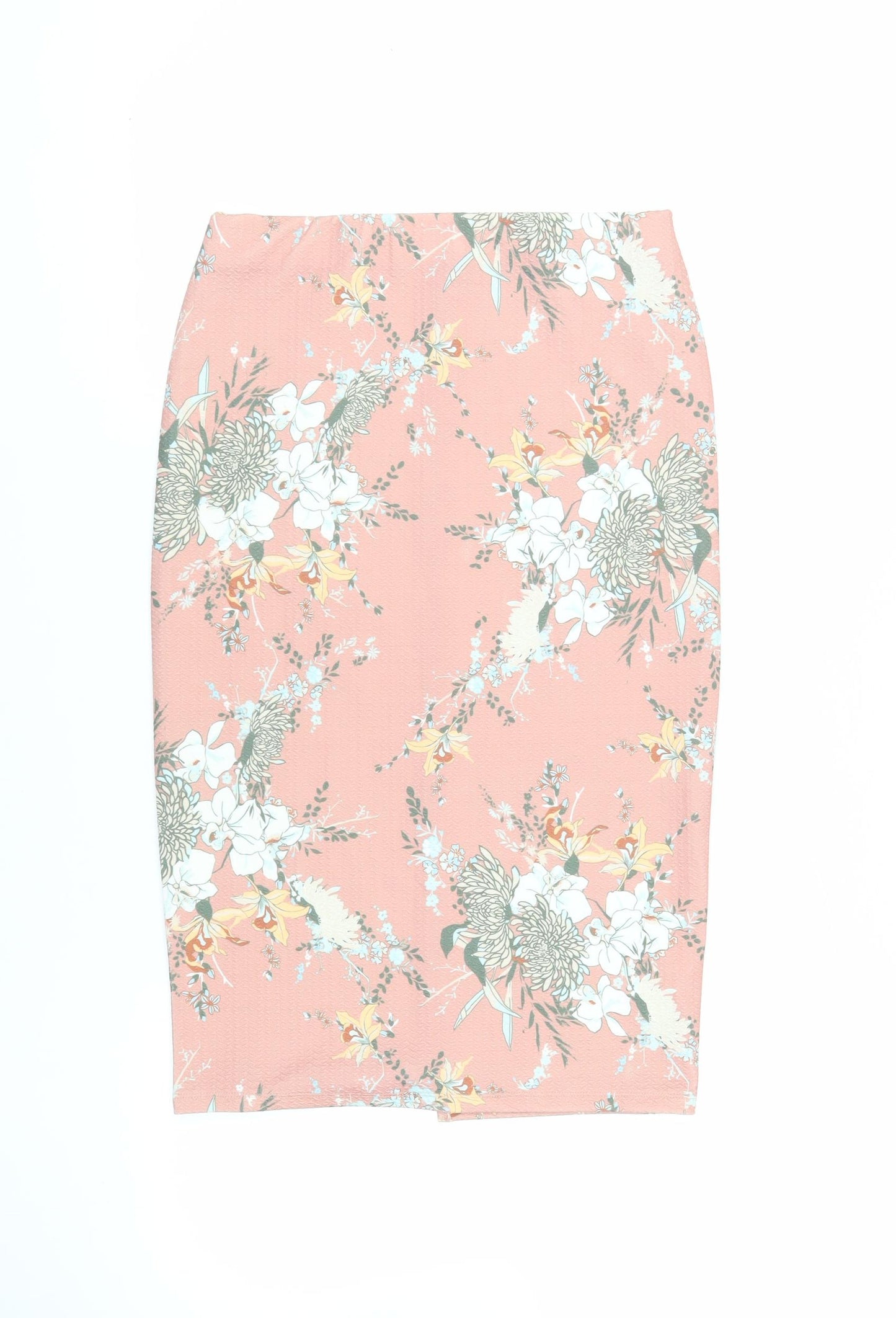 River Island Womens Pink Floral Polyester Straight & Pencil Skirt Size 12 - Elasticated Waist