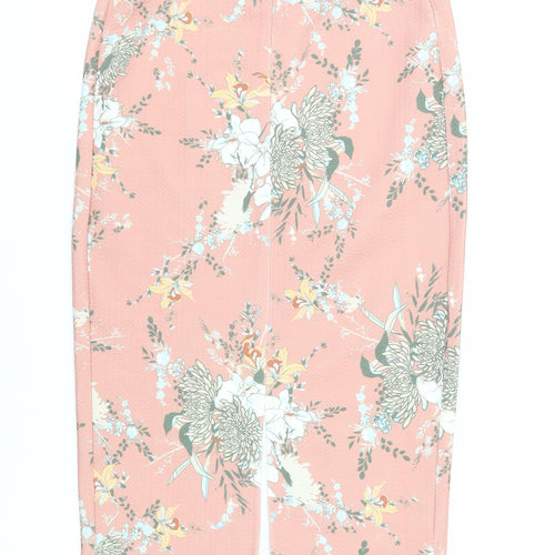 River Island Womens Pink Floral Polyester Straight & Pencil Skirt Size 12 - Elasticated Waist