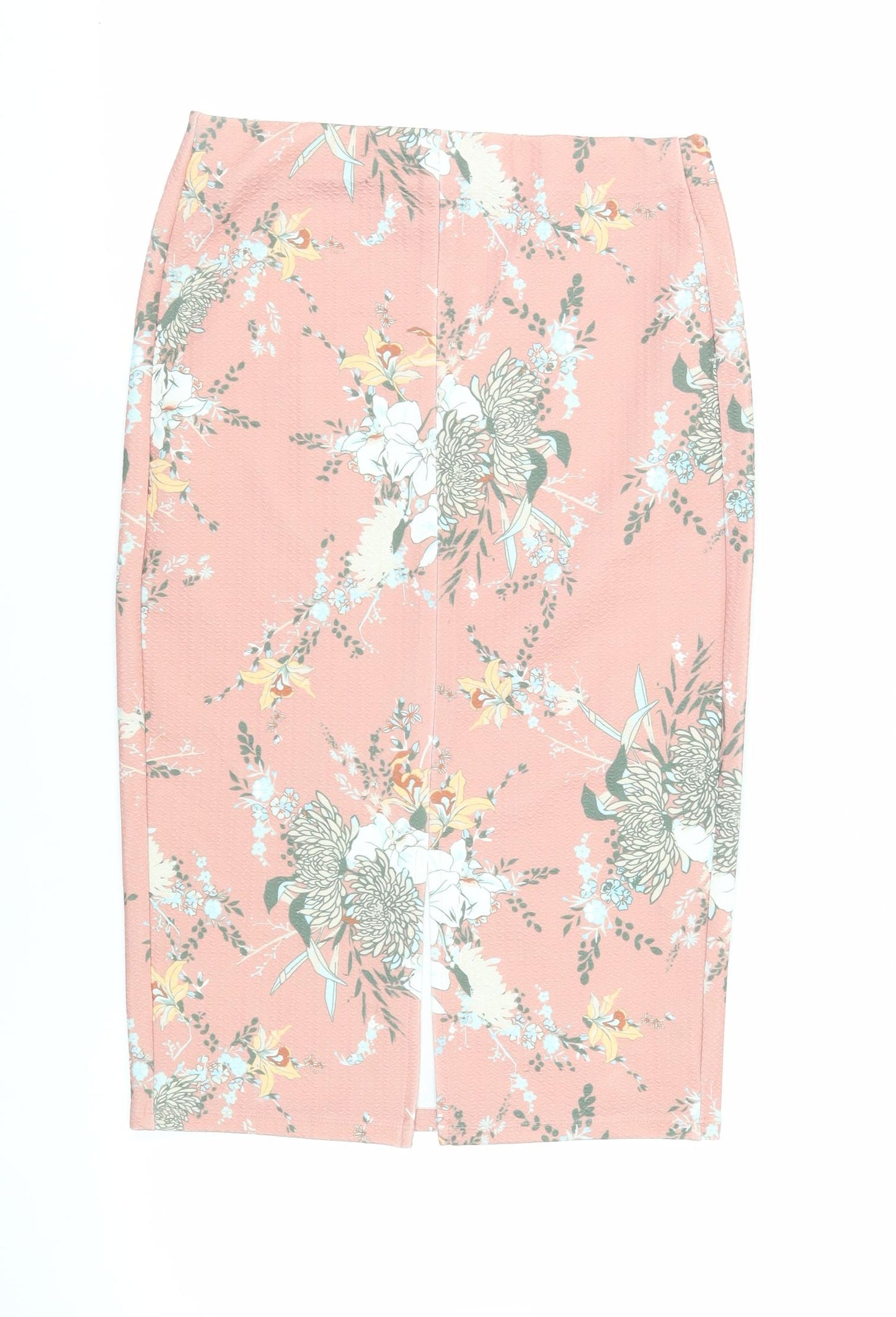 River Island Womens Pink Floral Polyester Straight & Pencil Skirt Size 12 - Elasticated Waist