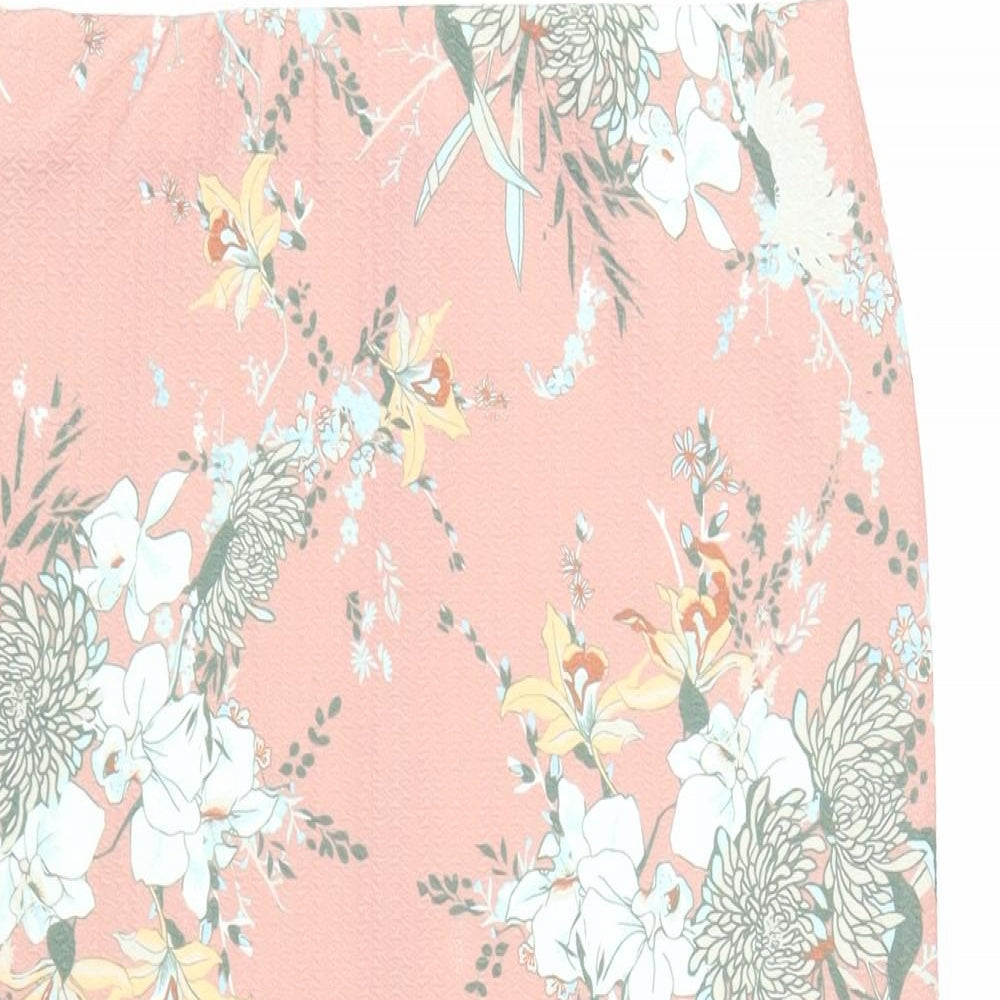 River Island Womens Pink Floral Polyester Straight & Pencil Skirt Size 12 - Elasticated Waist