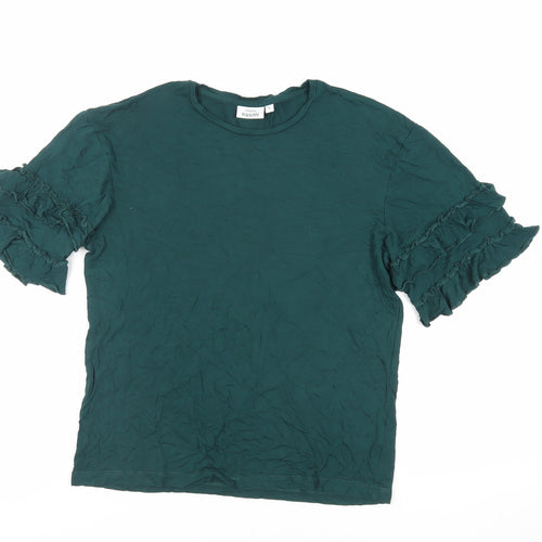 Kappahl Womens Green Viscose Basic T-Shirt Size S Crew Neck - Ruffle Sleeves