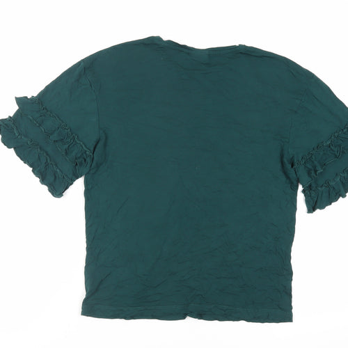 Kappahl Womens Green Viscose Basic T-Shirt Size S Crew Neck - Ruffle Sleeves