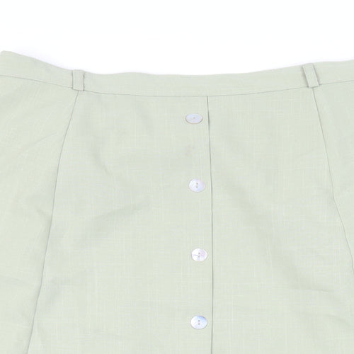 Berkertex Womens Green Polyester A-Line Skirt Size 16 Button - Elasticated Waist