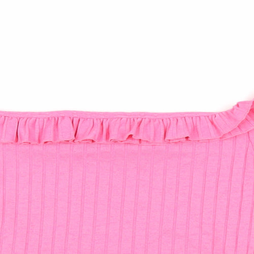 Zara Womens Pink Polyester Basic T-Shirt Size S Off the Shoulder - Ruffle