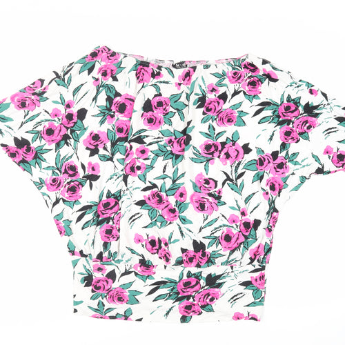 K&D Womens White Floral Viscose Basic Blouse Size 18 Off the Shoulder