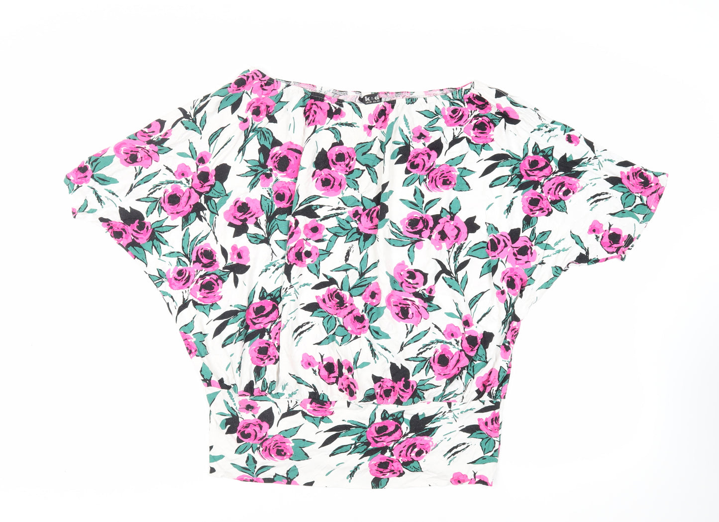 K&D Womens White Floral Viscose Basic Blouse Size 18 Off the Shoulder