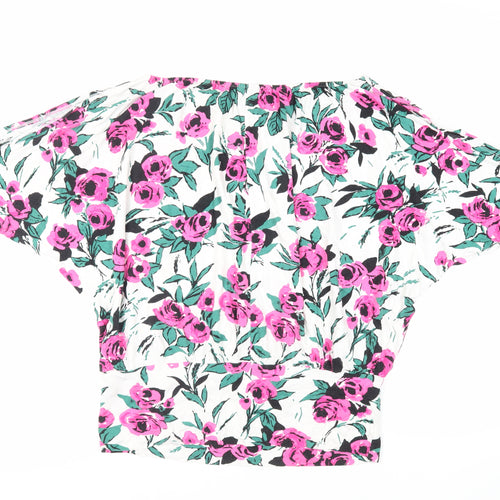 K&D Womens White Floral Viscose Basic Blouse Size 18 Off the Shoulder