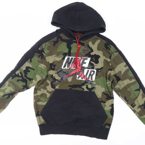 Nike Mens Black Camouflage Cotton Pullover Hoodie Size S - Logo Pockets
