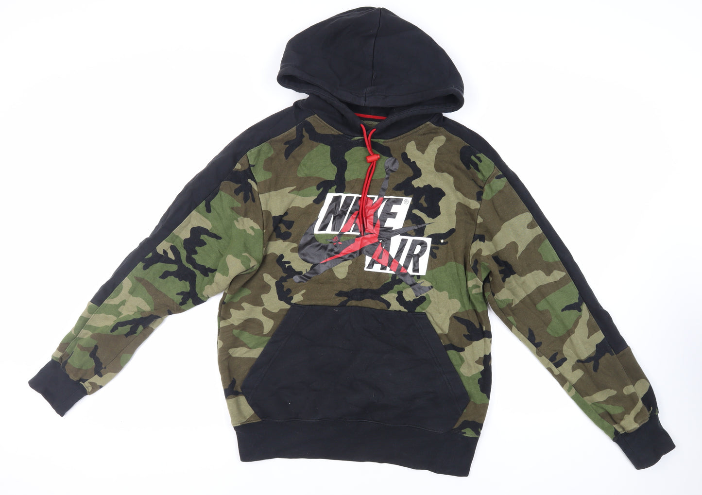 Nike Mens Black Camouflage Cotton Pullover Hoodie Size S - Logo Pockets