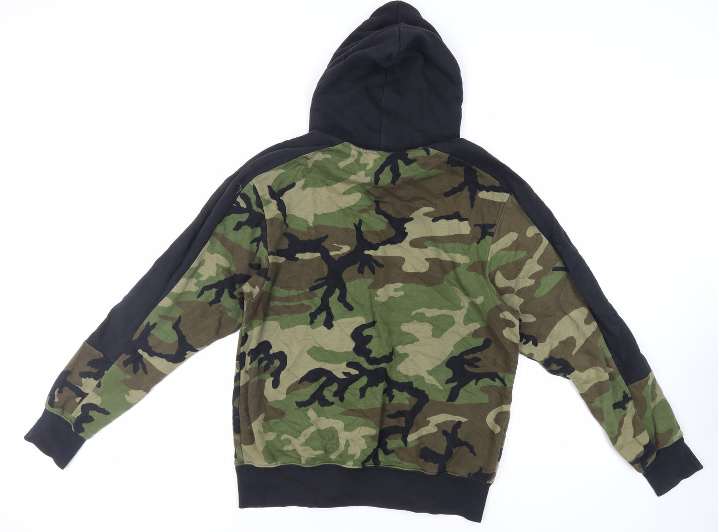 Nike Mens Black Camouflage Cotton Pullover Hoodie Size S - Logo Pockets