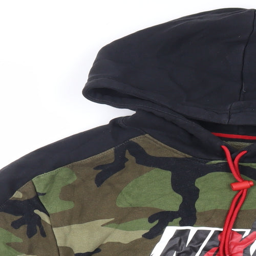 Nike Mens Black Camouflage Cotton Pullover Hoodie Size S - Logo Pockets
