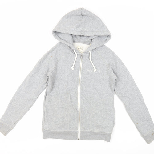 Jack Wills Womens Grey Cotton Full Zip Hoodie Size 6 Zip - Logo Pockets