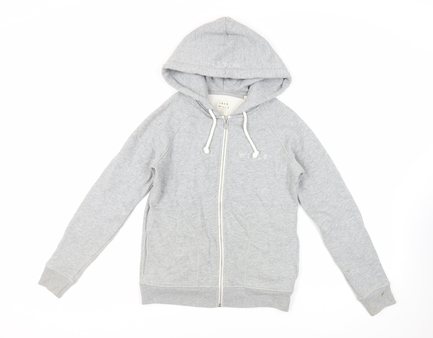 Jack Wills Womens Grey Cotton Full Zip Hoodie Size 6 Zip - Logo Pockets