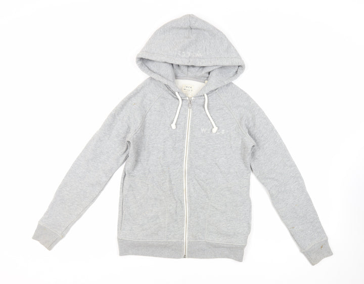 Jack Wills Womens Grey Cotton Full Zip Hoodie Size 6 Zip - Logo Pockets