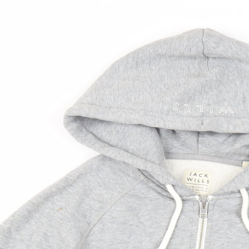 Jack Wills Womens Grey Cotton Full Zip Hoodie Size 6 Zip - Logo Pockets