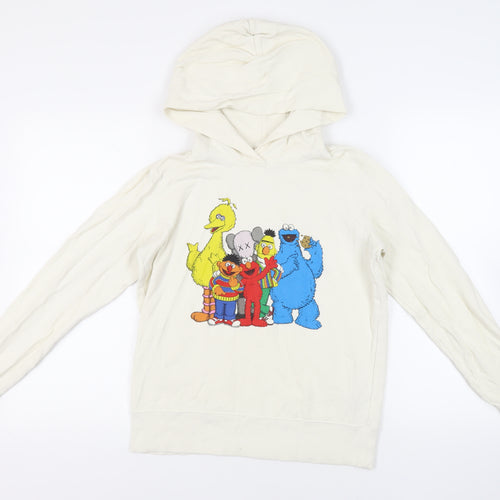 Uniqlo Womens Ivory Cotton Pullover Hoodie Size S Pullover - Sesame Street
