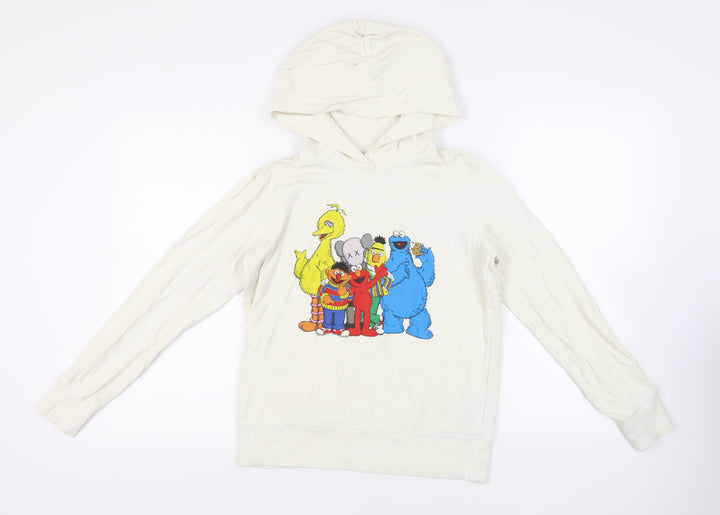 Uniqlo Womens Ivory Cotton Pullover Hoodie Size S Pullover - Sesame Street