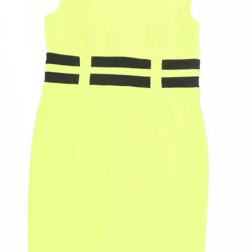 Roman Womens Green Polyester Pencil Dress Size 18 V-Neck Zip - Neon