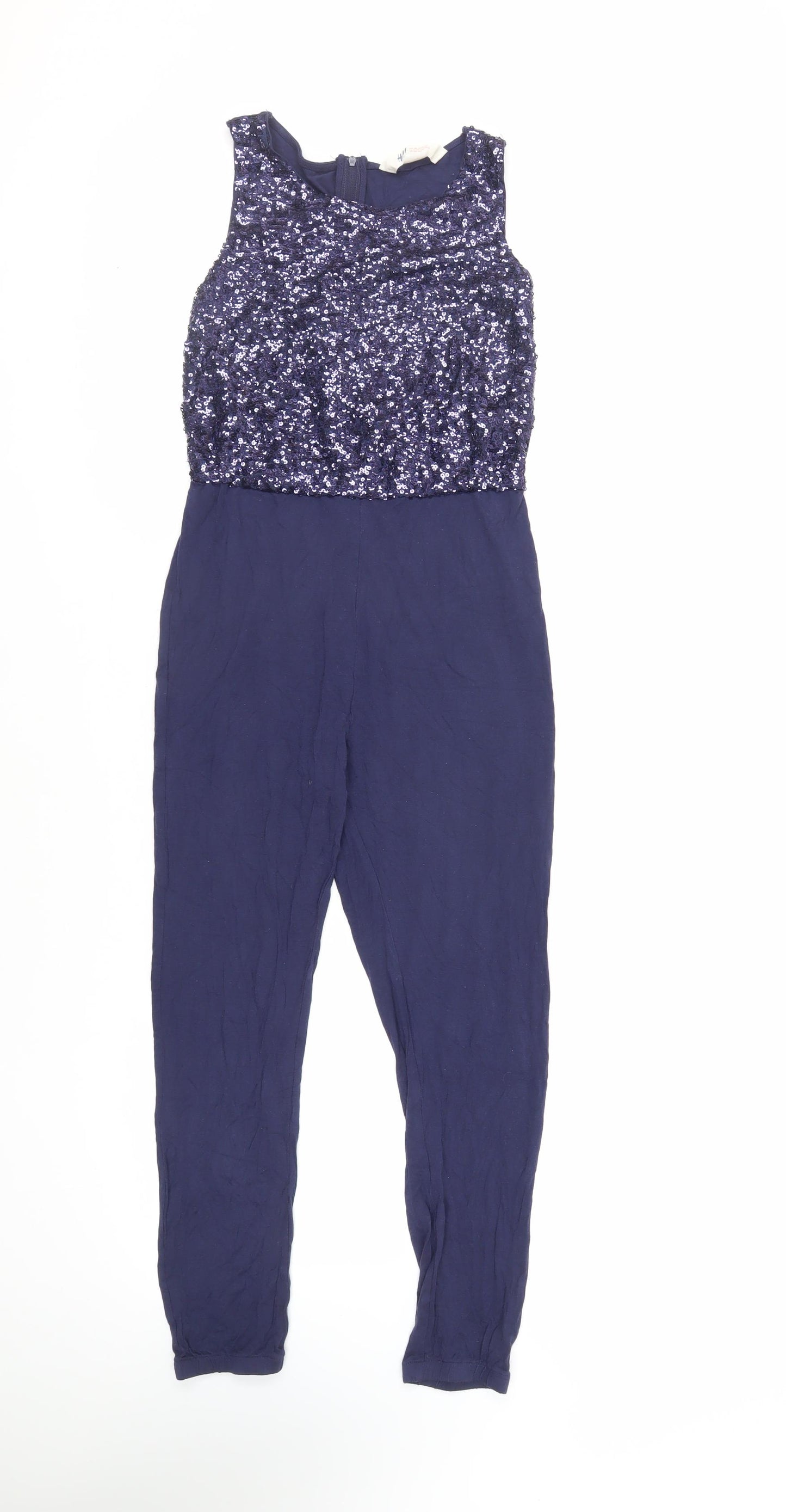 H&M Girls Blue Viscose Jumpsuit One-Piece Size 10-11 Years Zip - Sequin