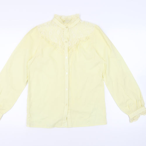 Chelsea Girl Womens Yellow Polyester Basic Button-Up Size 10 Mock Neck - Lace Detail