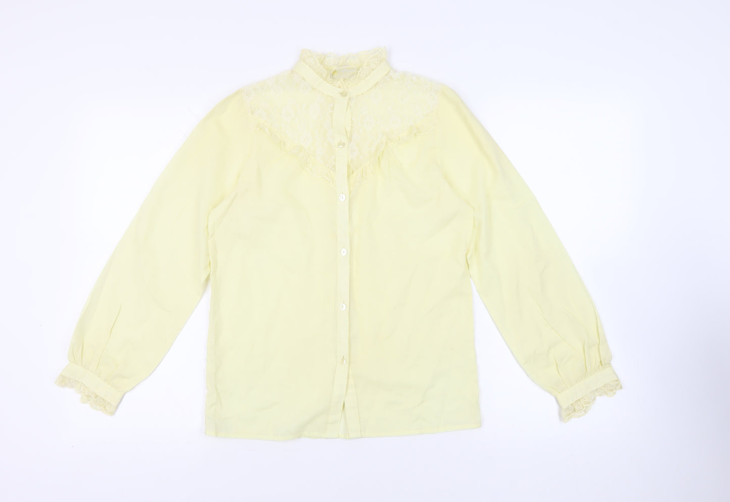Chelsea Girl Womens Yellow Polyester Basic Button-Up Size 10 Mock Neck - Lace Detail