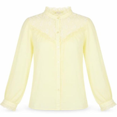 Chelsea Girl Womens Yellow Polyester Basic Button-Up Size 10 Mock Neck - Lace Detail