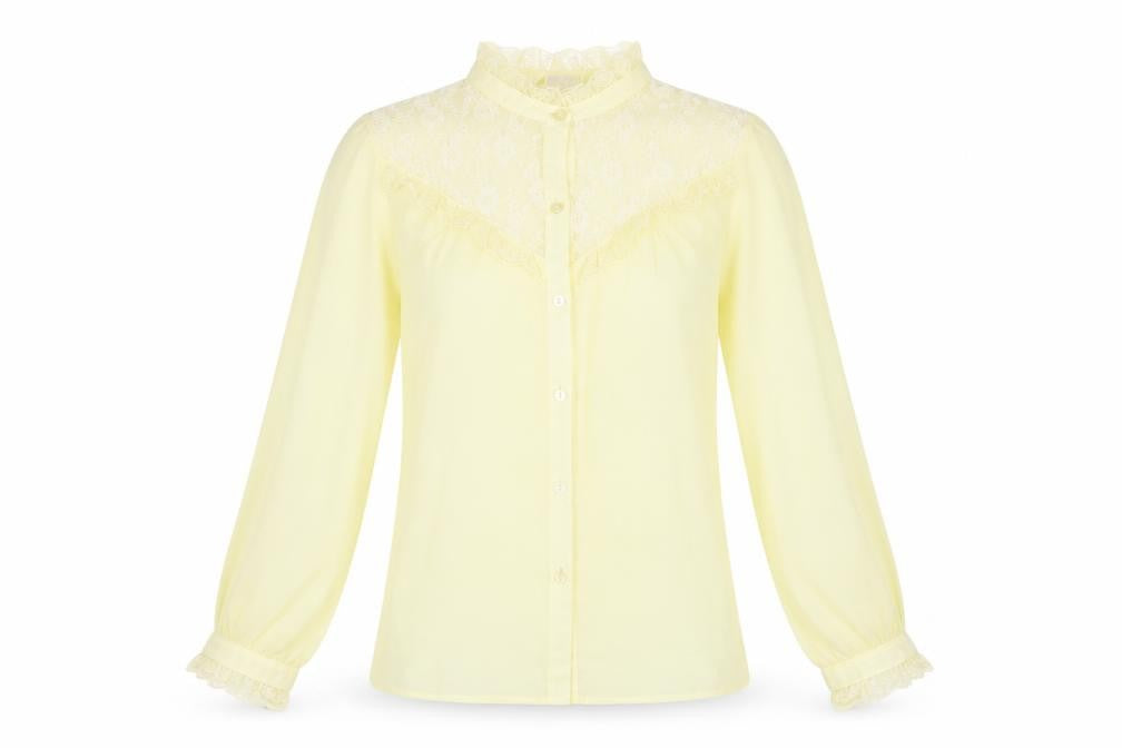 Chelsea Girl Womens Yellow Polyester Basic Button-Up Size 10 Mock Neck - Lace Detail