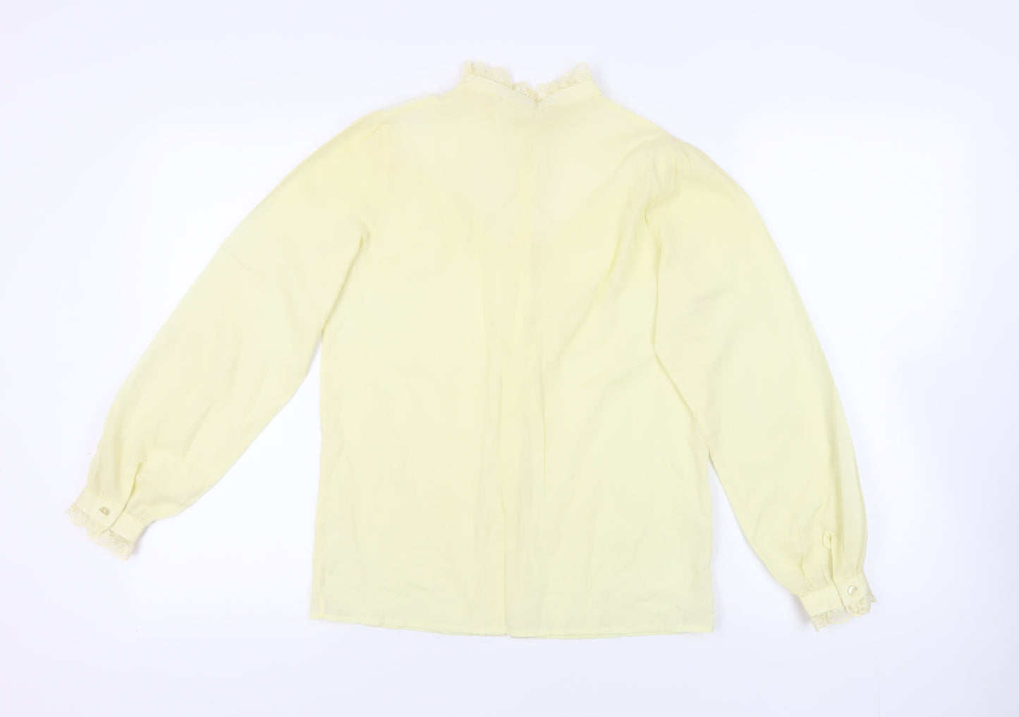 Chelsea Girl Womens Yellow Polyester Basic Button-Up Size 10 Mock Neck - Lace Detail