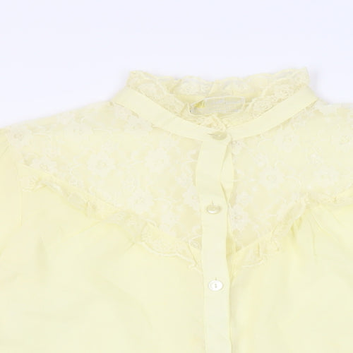 Chelsea Girl Womens Yellow Polyester Basic Button-Up Size 10 Mock Neck - Lace Detail