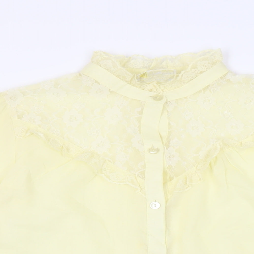 Chelsea Girl Womens Yellow Polyester Basic Button-Up Size 10 Mock Neck - Lace Detail