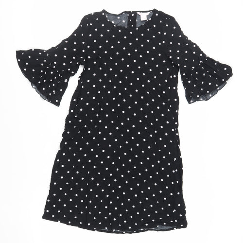 H&M Womens Black Polka Dot Viscose Shift Size 6 Round Neck Button