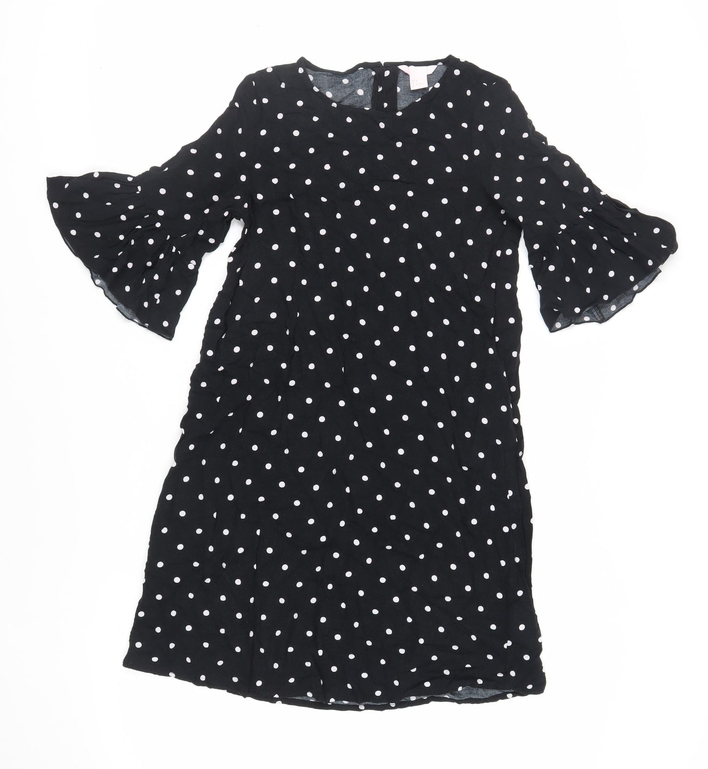 H&M Womens Black Polka Dot Viscose Shift Size 6 Round Neck Button