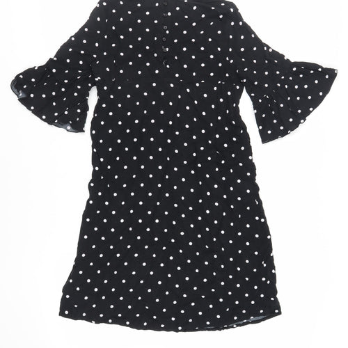 H&M Womens Black Polka Dot Viscose Shift Size 6 Round Neck Button