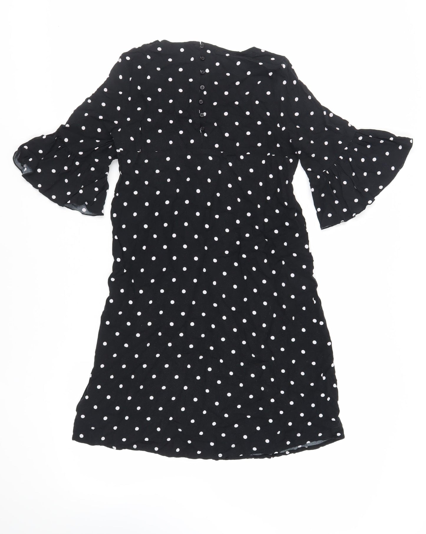 H&M Womens Black Polka Dot Viscose Shift Size 6 Round Neck Button