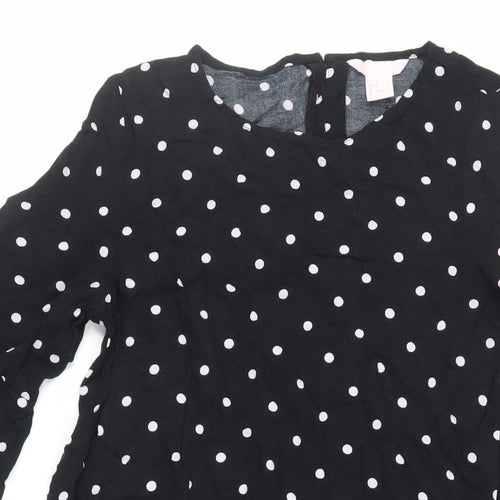 H&M Womens Black Polka Dot Viscose Shift Size 6 Round Neck Button