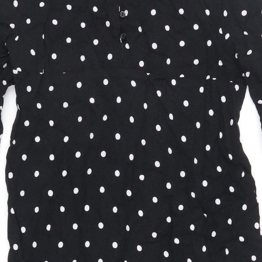 H&M Womens Black Polka Dot Viscose Shift Size 6 Round Neck Button