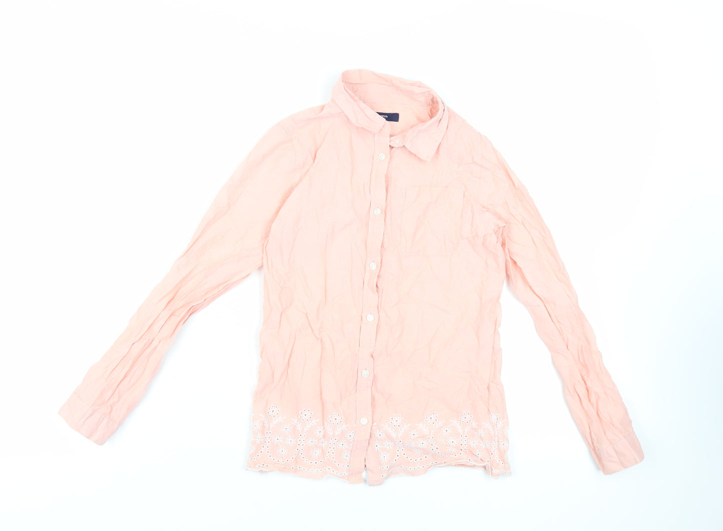 Gap Girls Pink Cotton Basic Button-Up Size 8-9 Years Collared Button - Broderie Anglaise