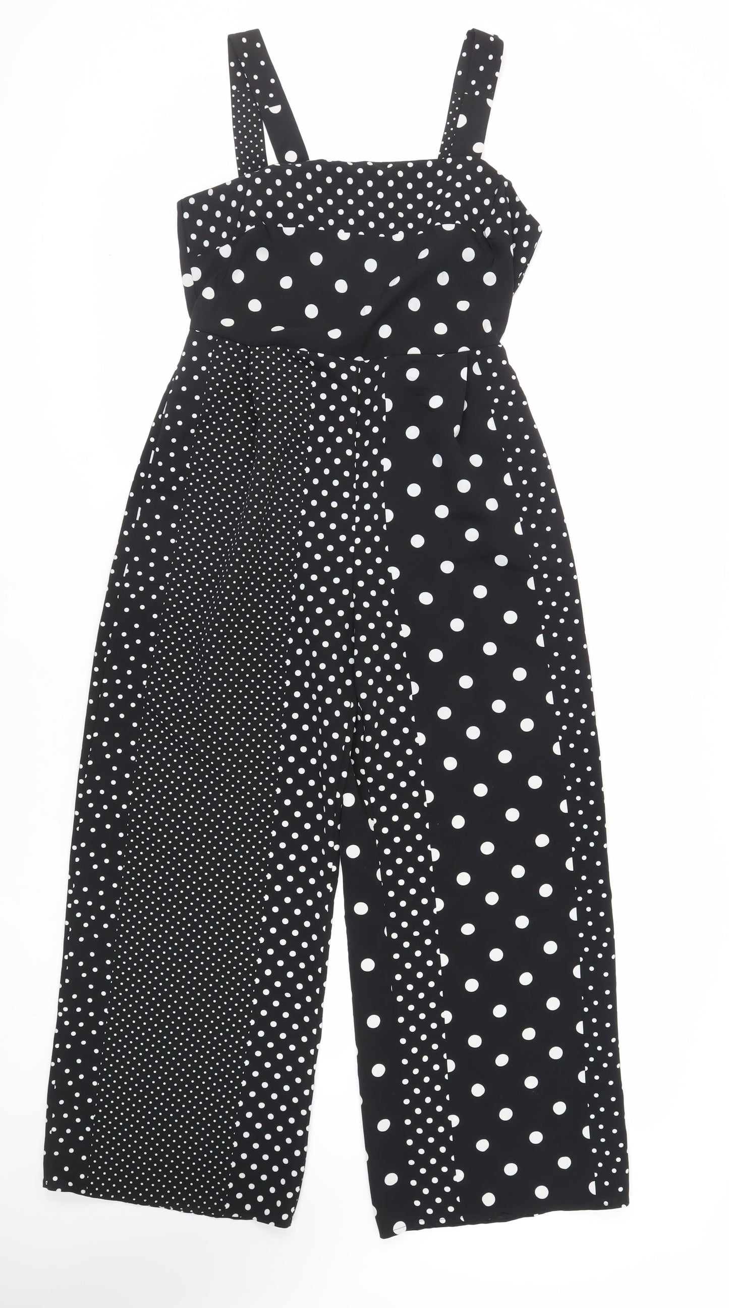 Miss Selfridge Womens Black Polka Dot Polyester Jumpsuit One-Piece Size 12 L29 in Button