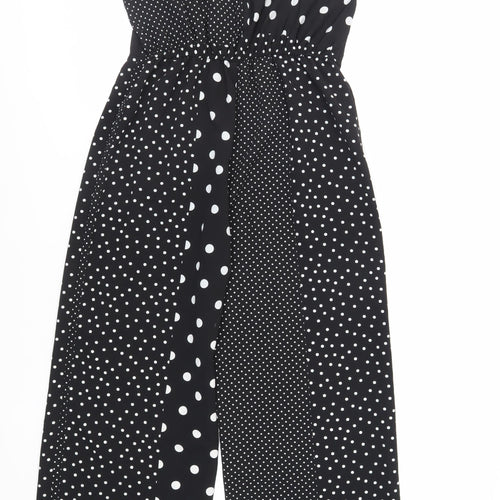 Miss Selfridge Womens Black Polka Dot Polyester Jumpsuit One-Piece Size 12 L29 in Button