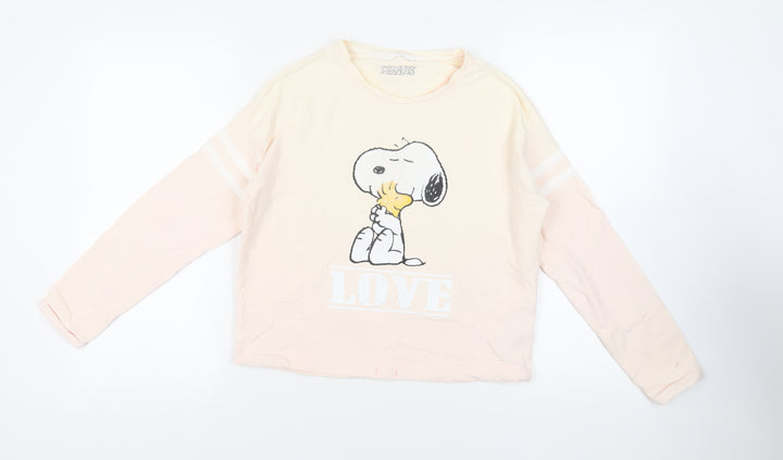 Marks and Spencer Girls Pink Cotton Pullover Sweatshirt Size 12-13 Years Pullover - Snoopy