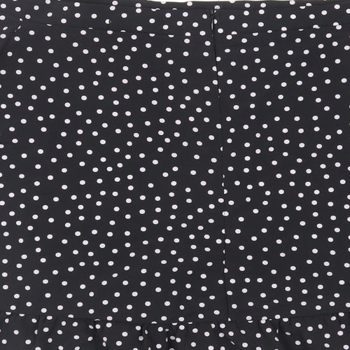 PRETTYLITTLETHING Womens Black Polka Dot Polyester Mini Skirt Size 12 Zip - Ruffle