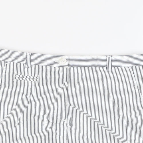 Marks and Spencer Womens White Striped Cotton Mini Skirt Size 12 Zip - Pockets