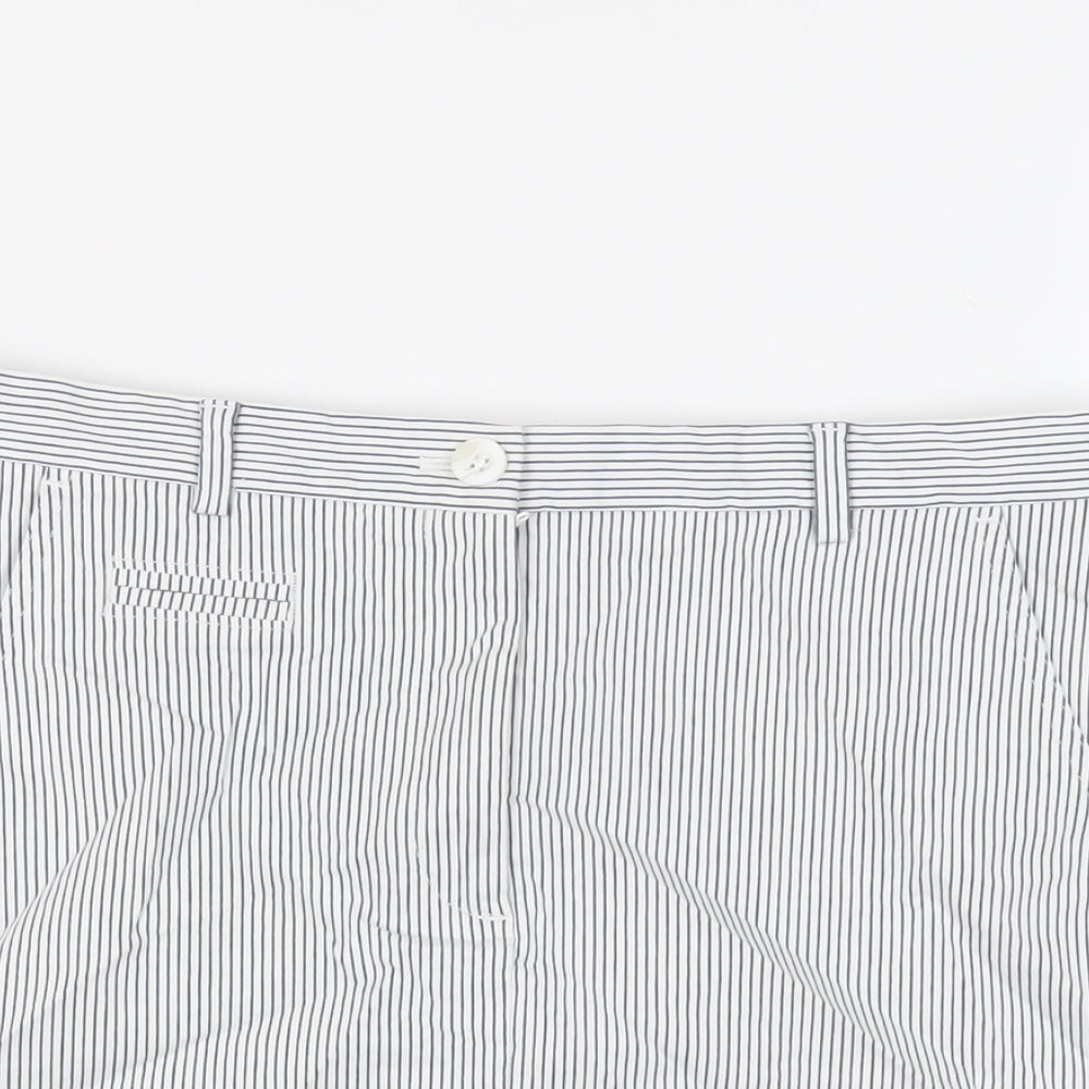 Marks and Spencer Womens White Striped Cotton Mini Skirt Size 12 Zip - Pockets