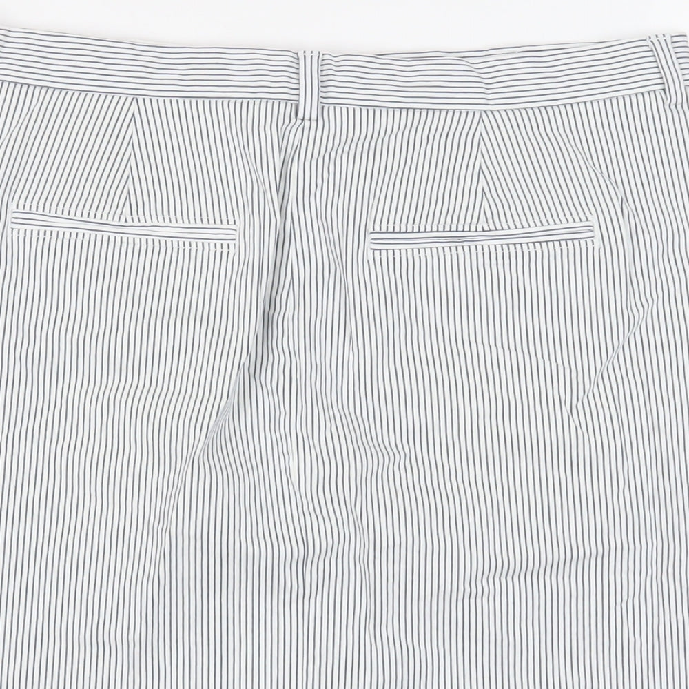 Marks and Spencer Womens White Striped Cotton Mini Skirt Size 12 Zip - Pockets