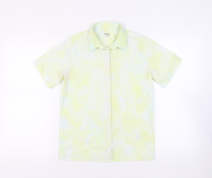 Marks and Spencer Girls Yellow Cotton Basic Button-Up Size 13-14 Years Collared Button - Tie Dye