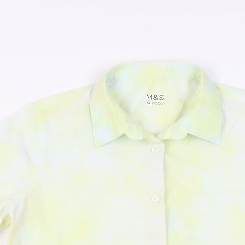 Marks and Spencer Girls Yellow Cotton Basic Button-Up Size 13-14 Years Collared Button - Tie Dye